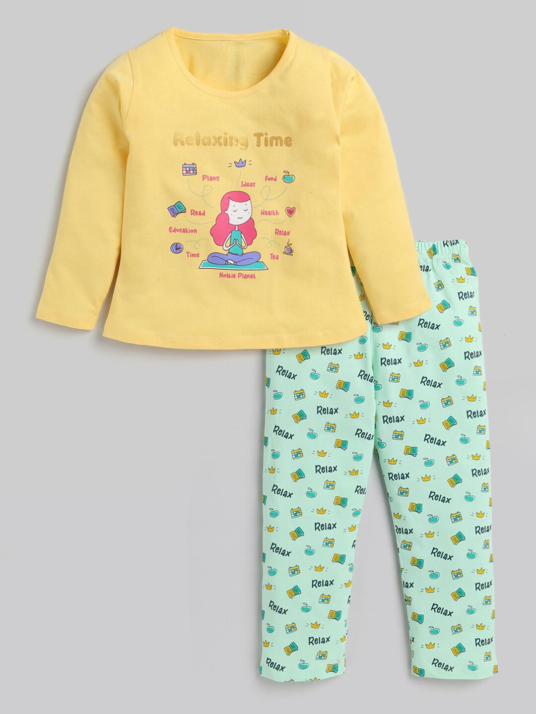 

YK Girls Typography Printed T-shirt with Trousers, Yellow