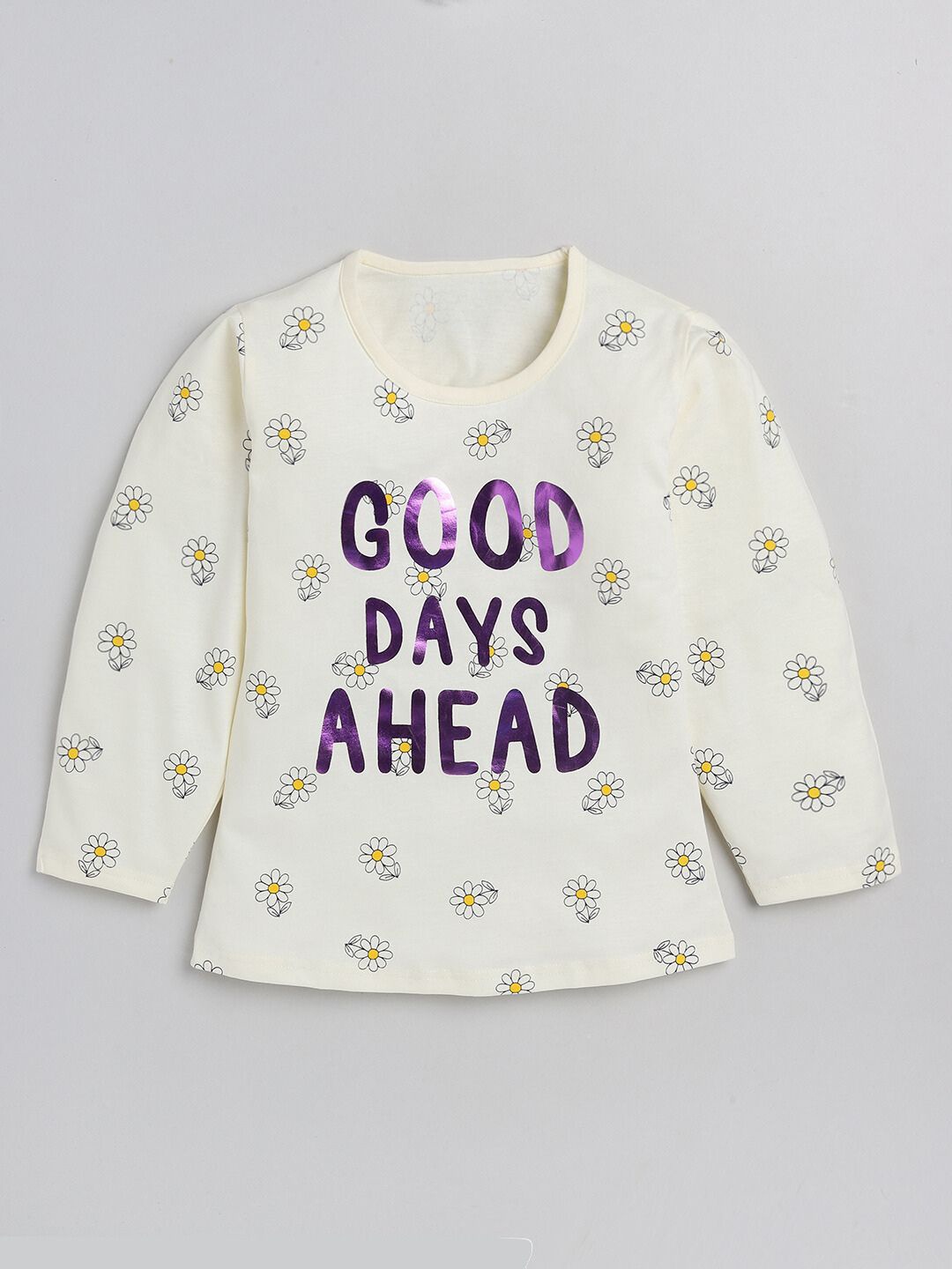 

YK Girls Typography Printed Pure Cotton Top, White