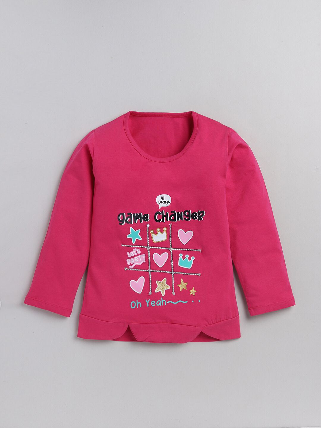 

YK Girls Graphic Printed Pure Cotton Top, Fuchsia