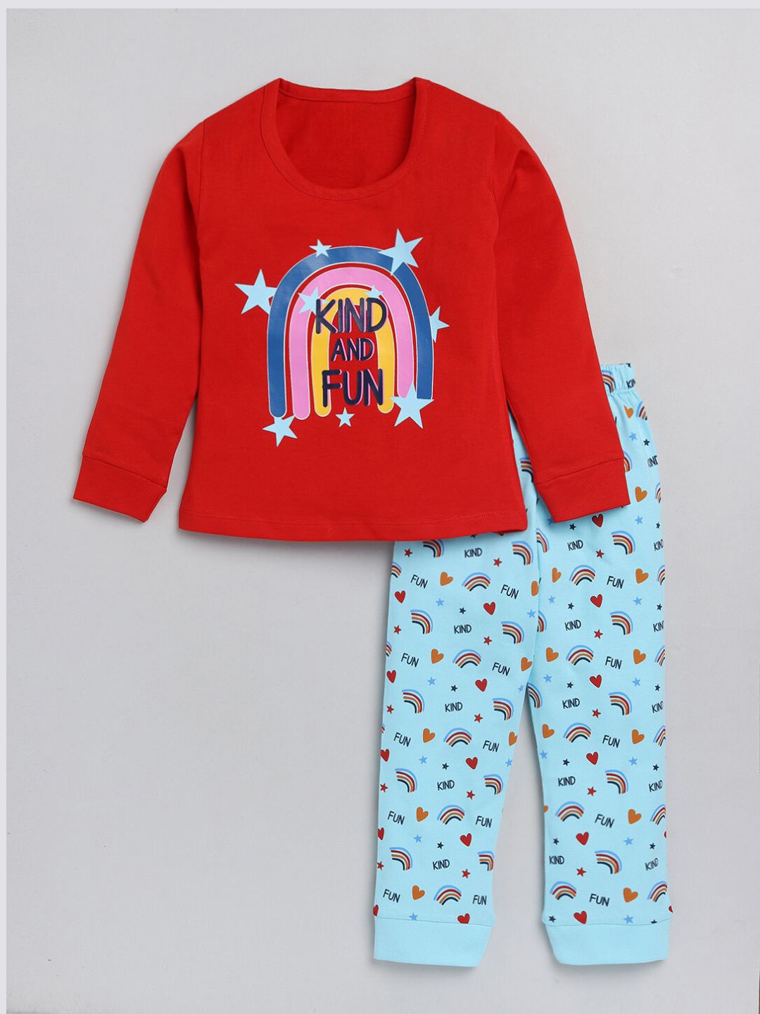 

YK Girls Printed Pure Cotton T-shirt With Pyjamas, Red