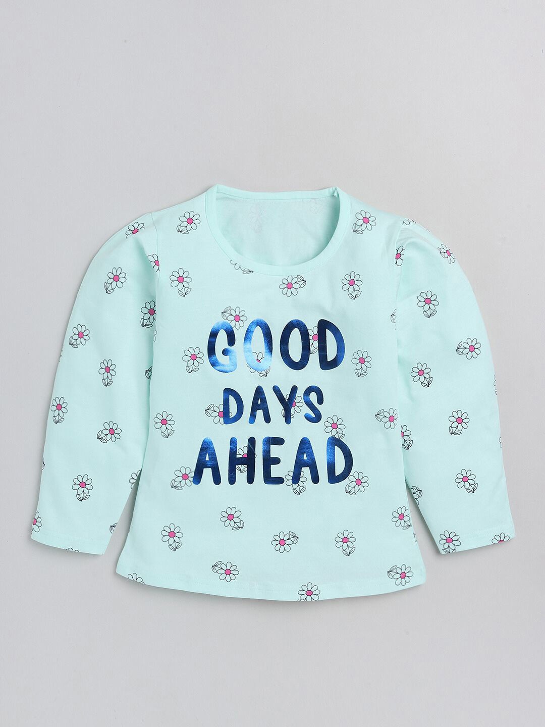 

YK Girls Floral Printed Pure Cotton T-shirt, Blue