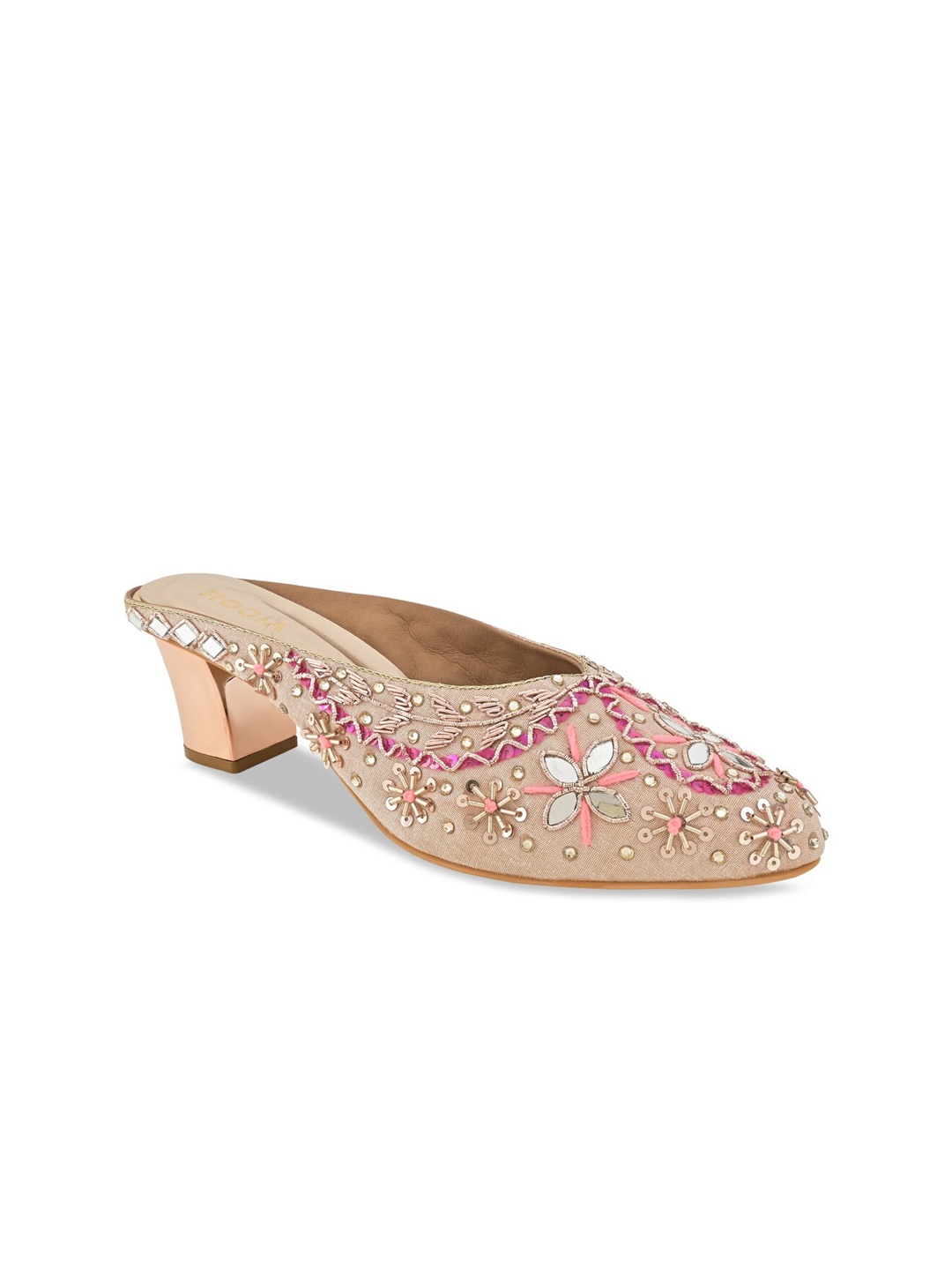 

Rocia Embroidered Block Heel Mules, Rose gold