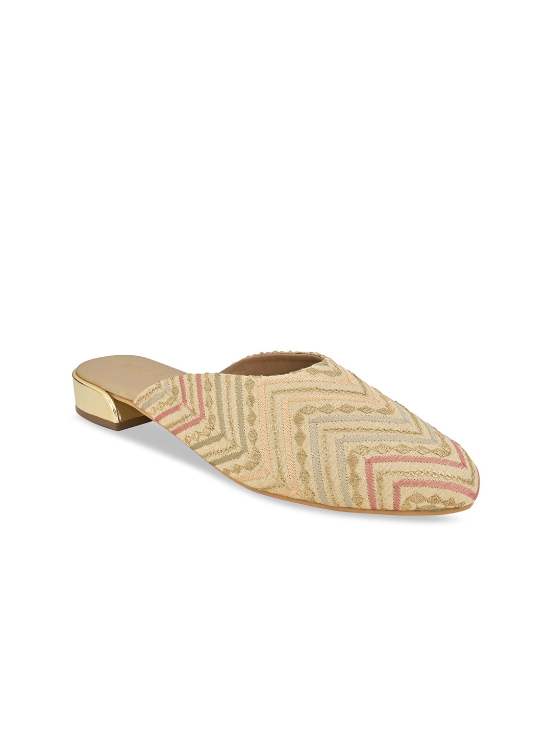 

Rocia Embroidered Round Toe Mules, Gold