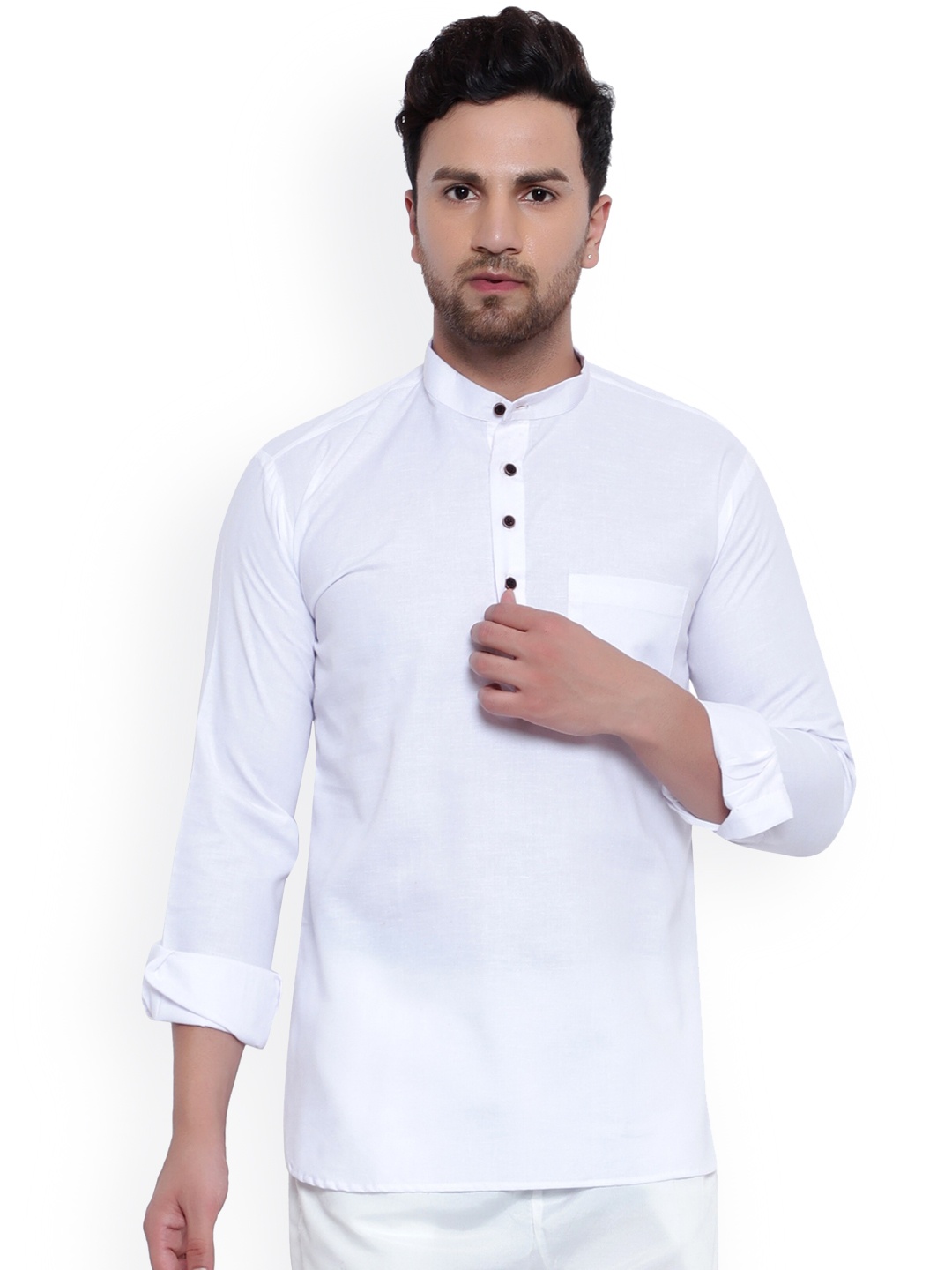 

ONNIX Men White Thread Work Asymmetric Kurta