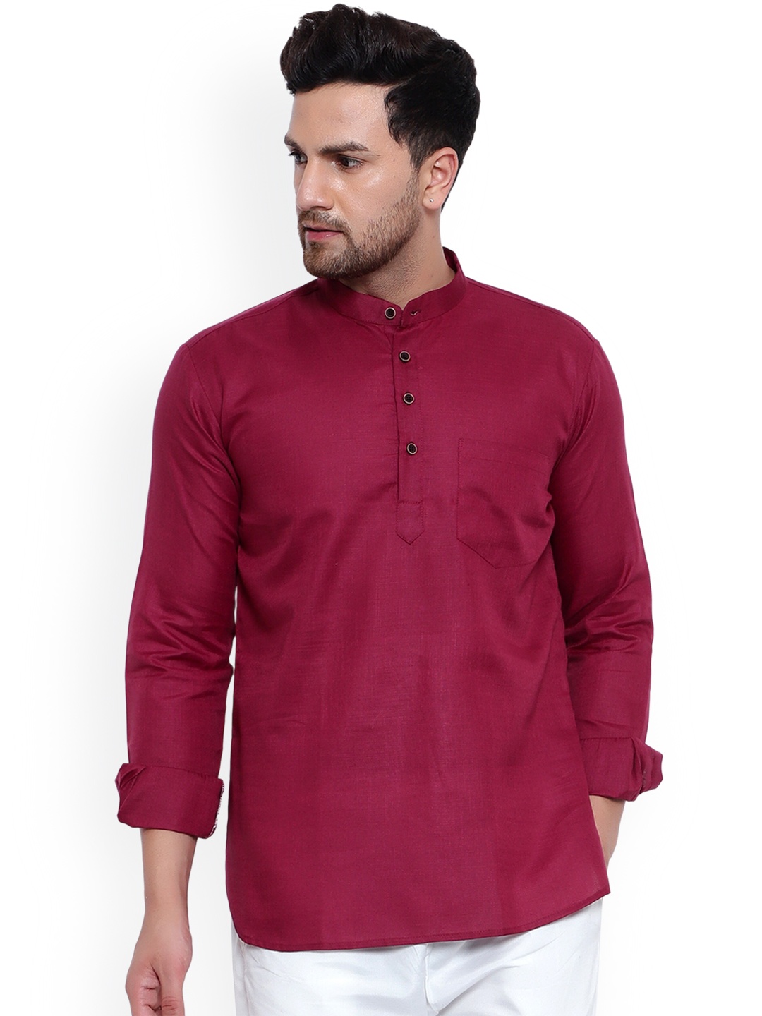 

ONNIX Men Maroon Thread Work Asymmetric Kurta