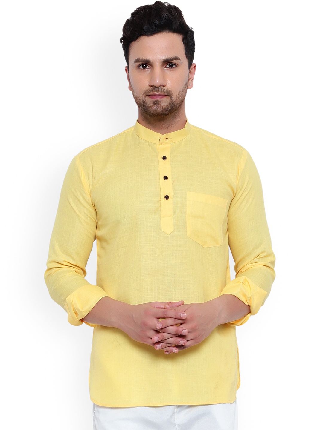 

ONNIX Men Yellow Thread Work Asymmetric Kurta