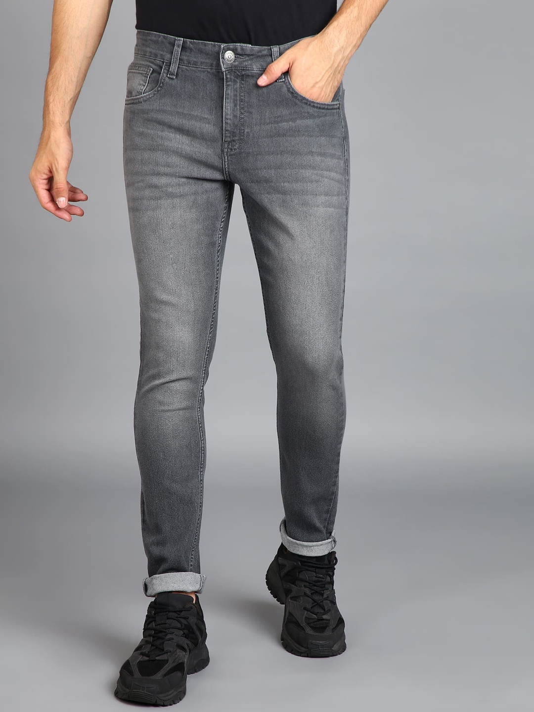 

Urbano Fashion Men Heavy Fade Stretchable Jeans, Grey