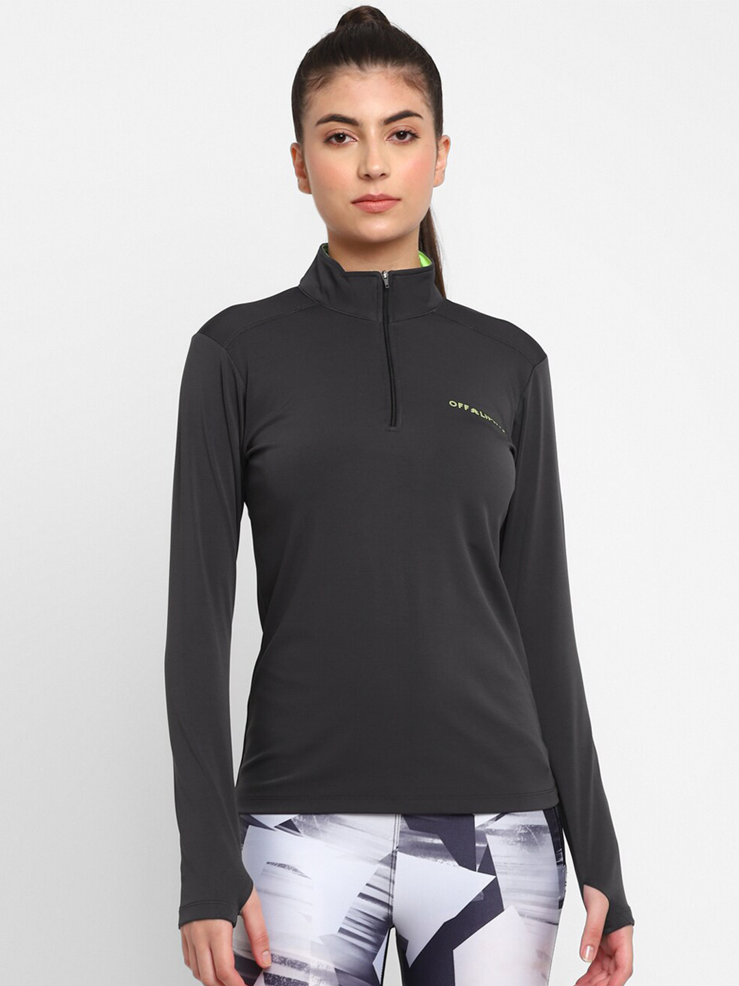 

OFF LIMITS High Neck Long Sleeves Sports T-shirt, Grey