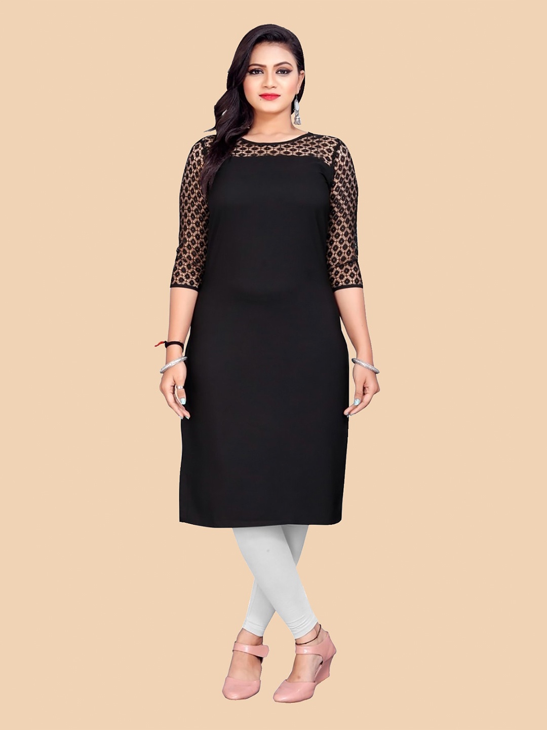 

Dream Beauty Fashion Round Neck Net Kurta, Black