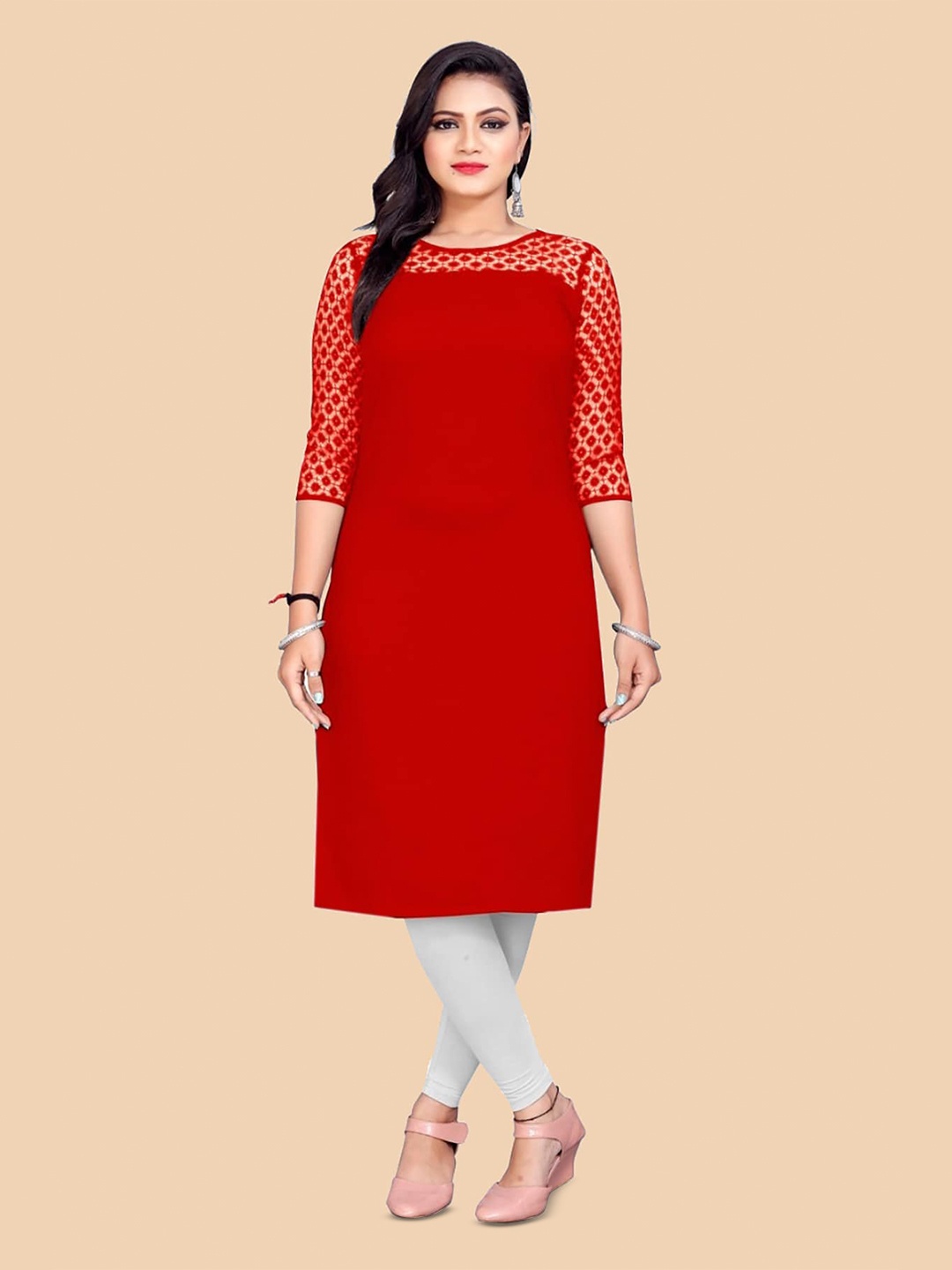 

Dream Beauty Fashion Floral Embroidered Crepe Kurta, Red