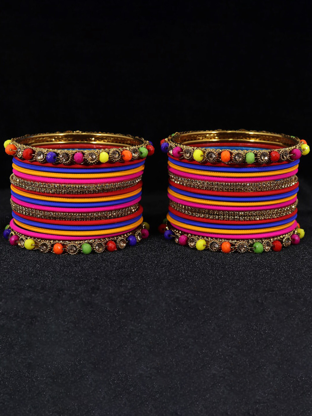 

NMII Set of 36 Gold-Plated Stone Studded & Beaded Bangles