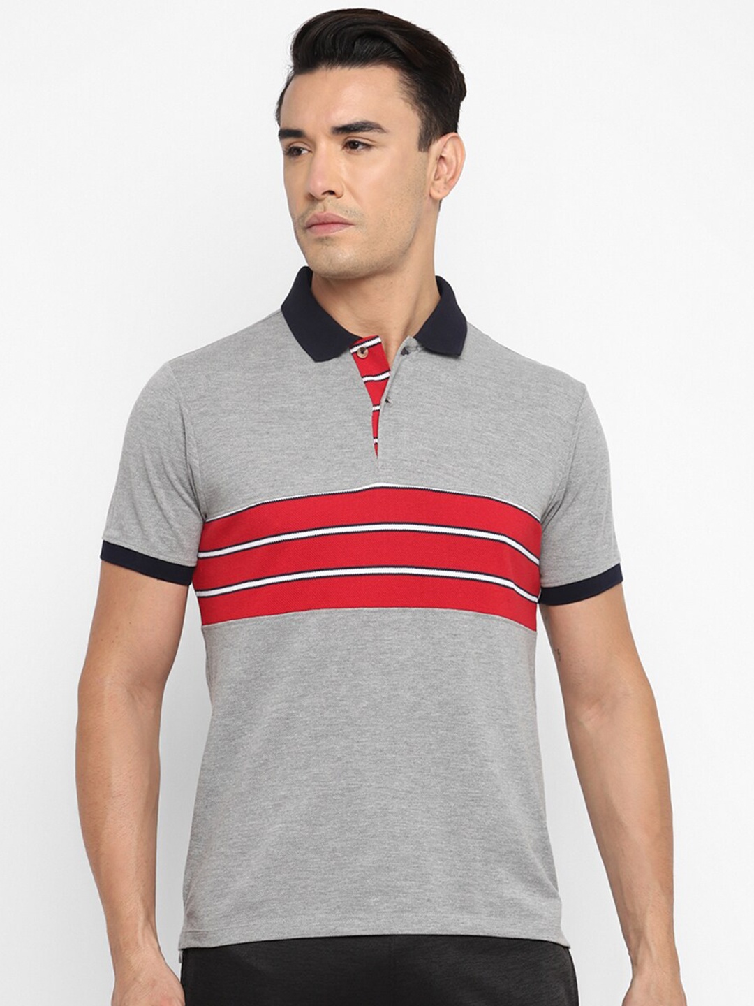 

OFF LIMITS Striped Polo Collar Cotton Sports T-shirt, Grey