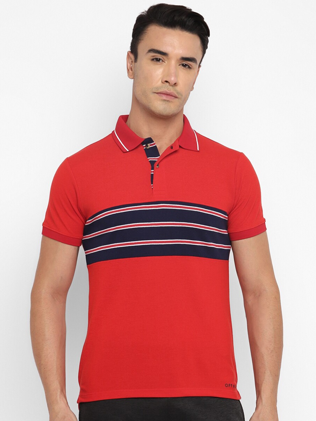 

OFF LIMITS Striped Polo Collar Cotton Sports T-shirt, Red