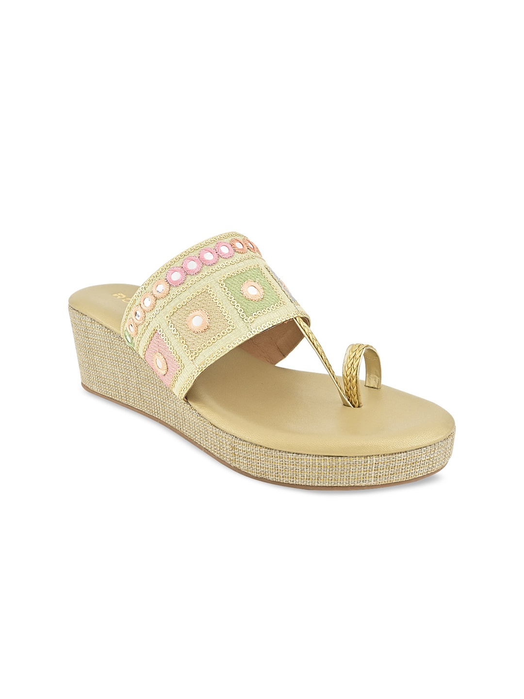 

Rocia Embellished Ethnic Wedge Heels, Gold
