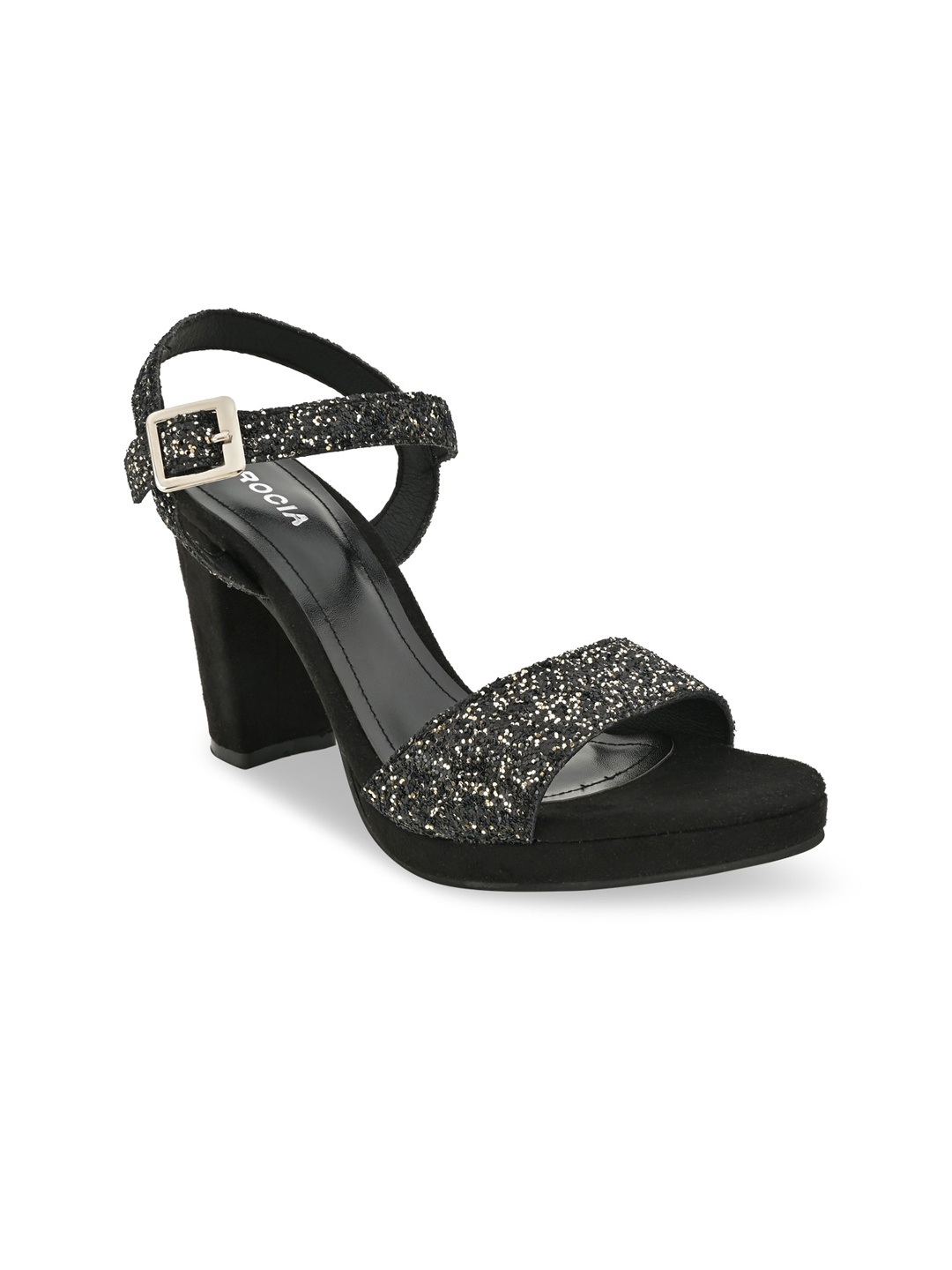 

Rocia Embellished Party High Top Block Heels With Backstrap, Black