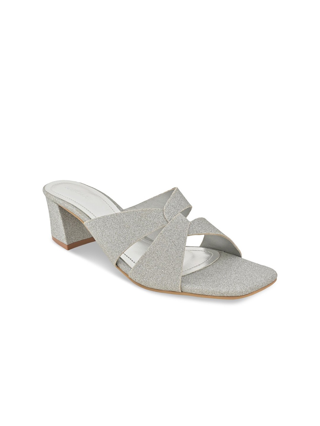 

Rocia Square Toe Party Shimmer Block Heels, Silver