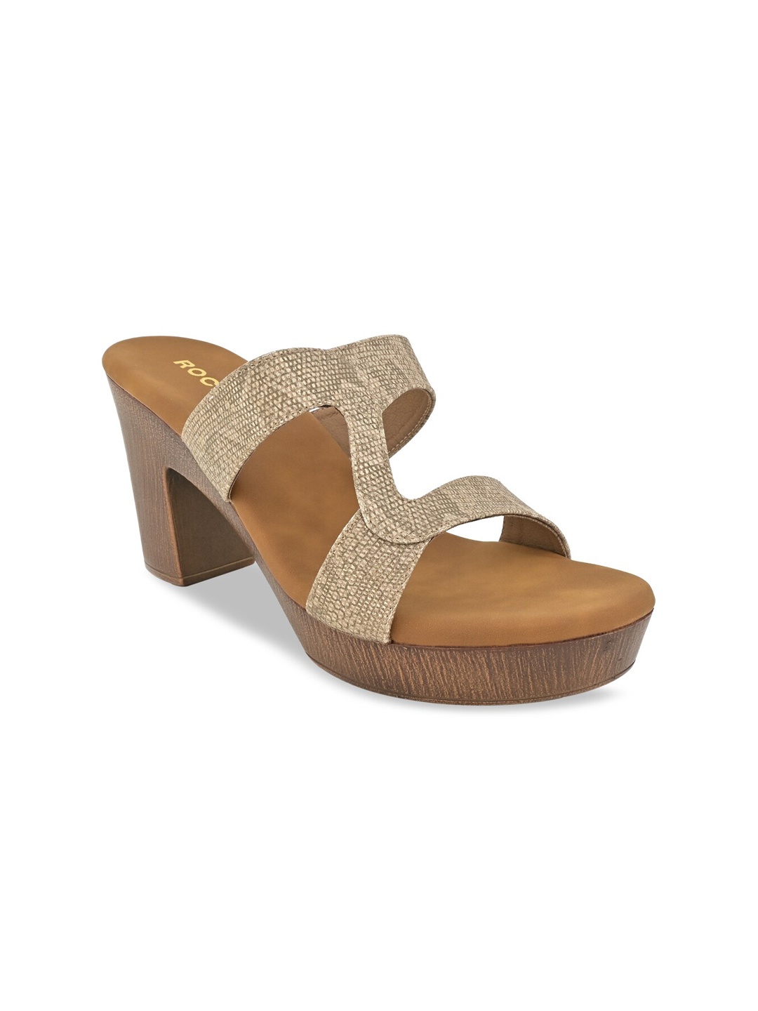 

Rocia Textured Block Open Back Heels, Gold