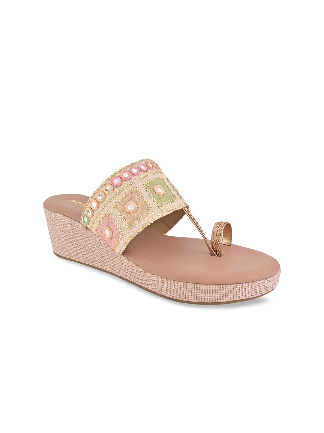 

Rocia Embroidered One Toe Wedge Heels, Rose gold
