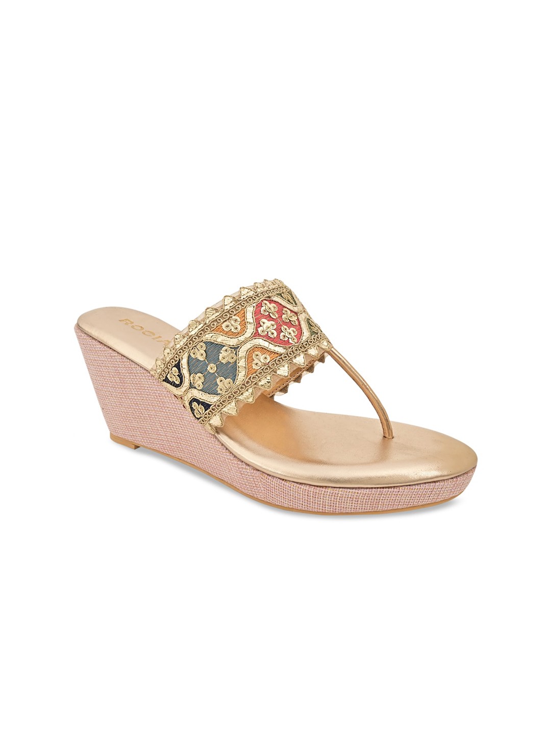 

Rocia Embellished Ethnic Wedge Heels, Rose gold