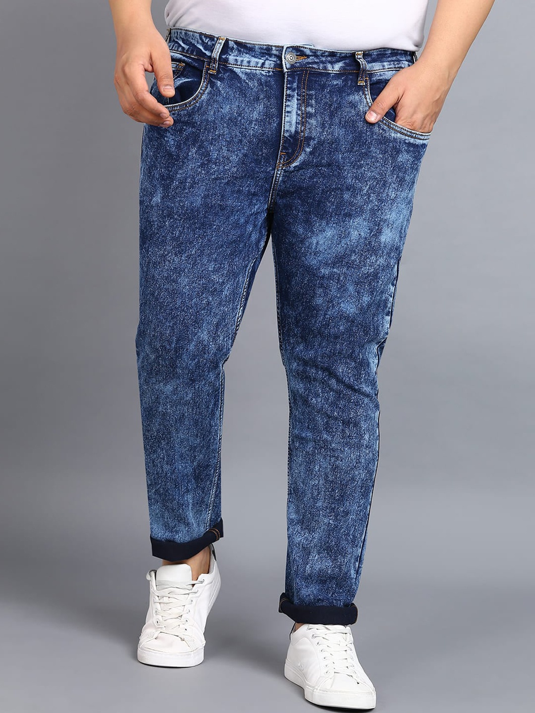 

Urbano Plus Men Plus Size Clean Look Heavy Fade Stretchable Jeans, Blue