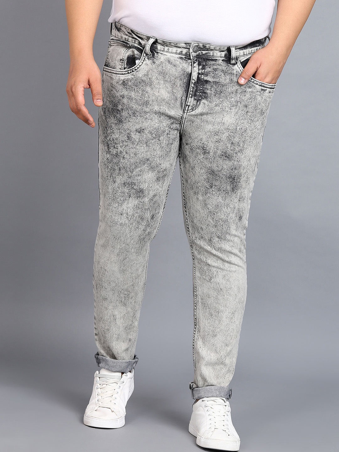 

Urbano Plus Men Plus Size Heavy Fade Stretchable Regular Fit Jeans, Grey