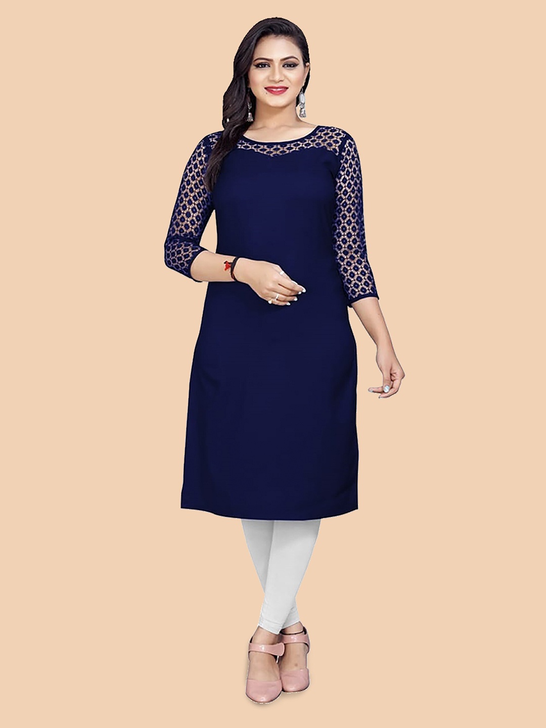 

Dream Beauty Fashion Floral Embroidered Crepe Kurta, Navy blue