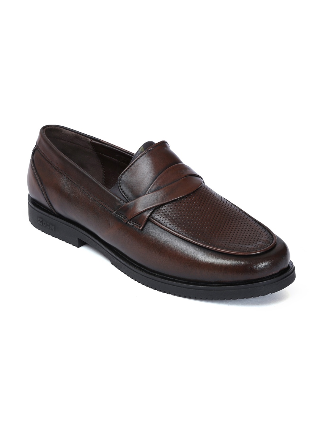 

Zoom Shoes Men Textured Leather Formal Loafers, Brown