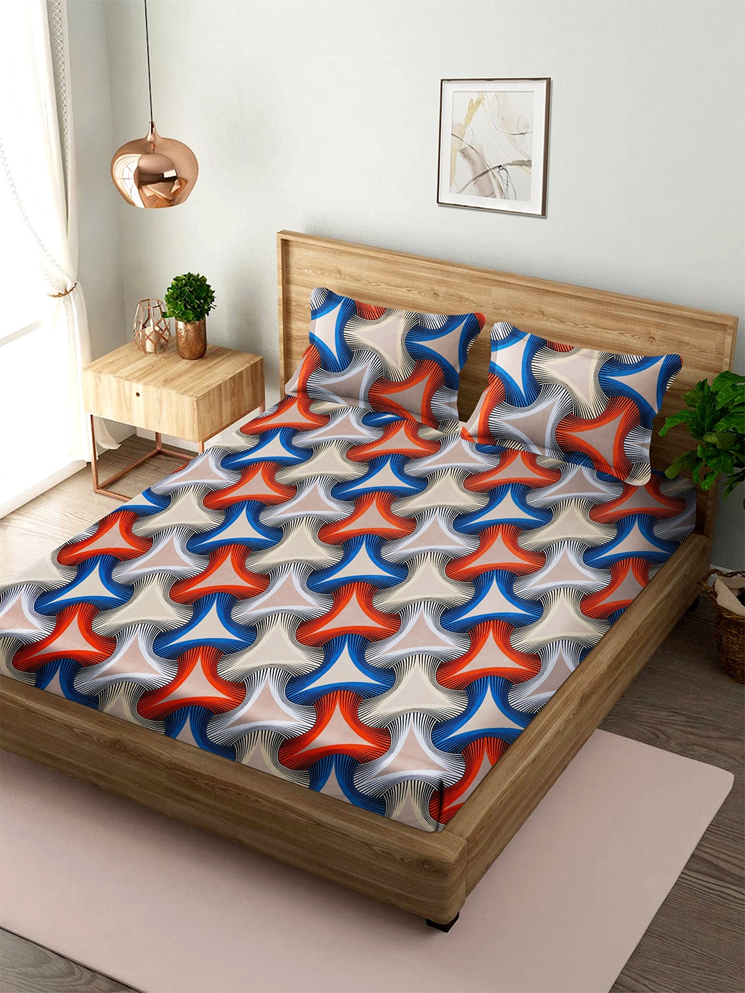 

MODEFE Blue & Red 180 TC Cotton Queen Bedsheet with 2 Pillow Covers