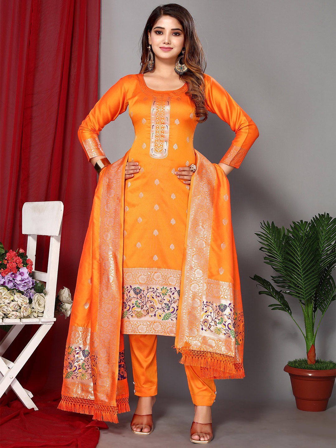 

Ekta Textiles Woven Design Unstitched Dress Material, Orange