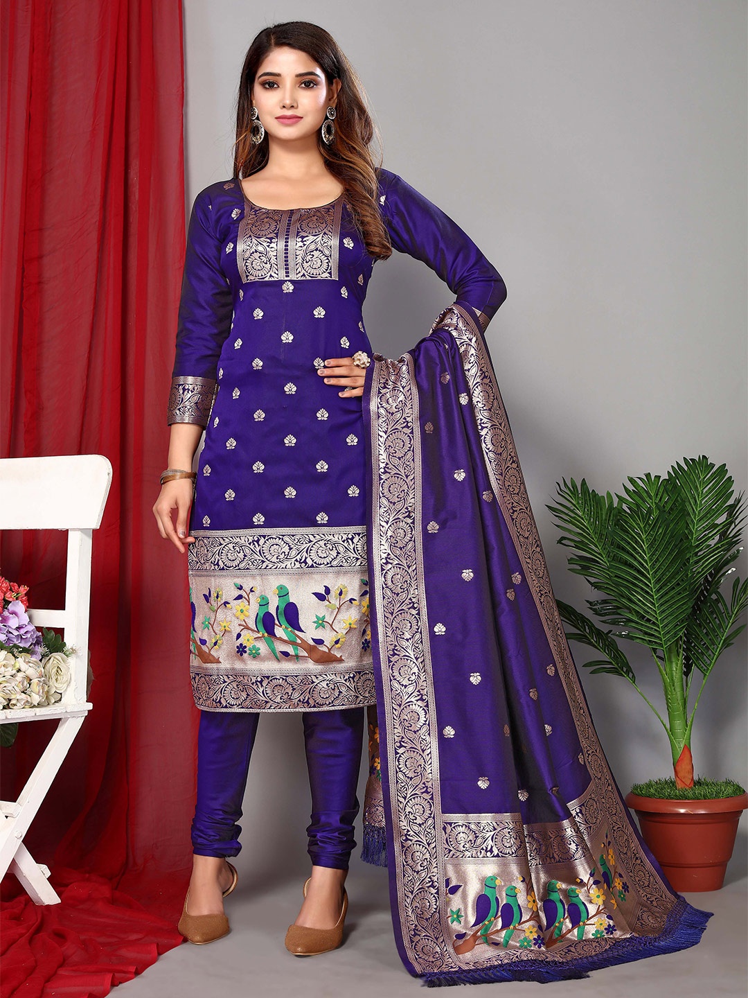 

Ekta Textiles Woven Design Unstitched Dress Material, Blue