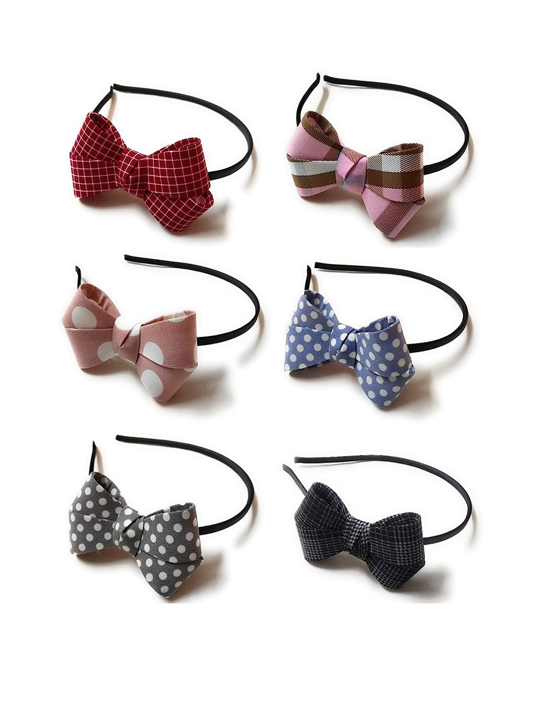 

LYTIX Girls Set of 6 Printed Knot Bows Hairbands, Pink