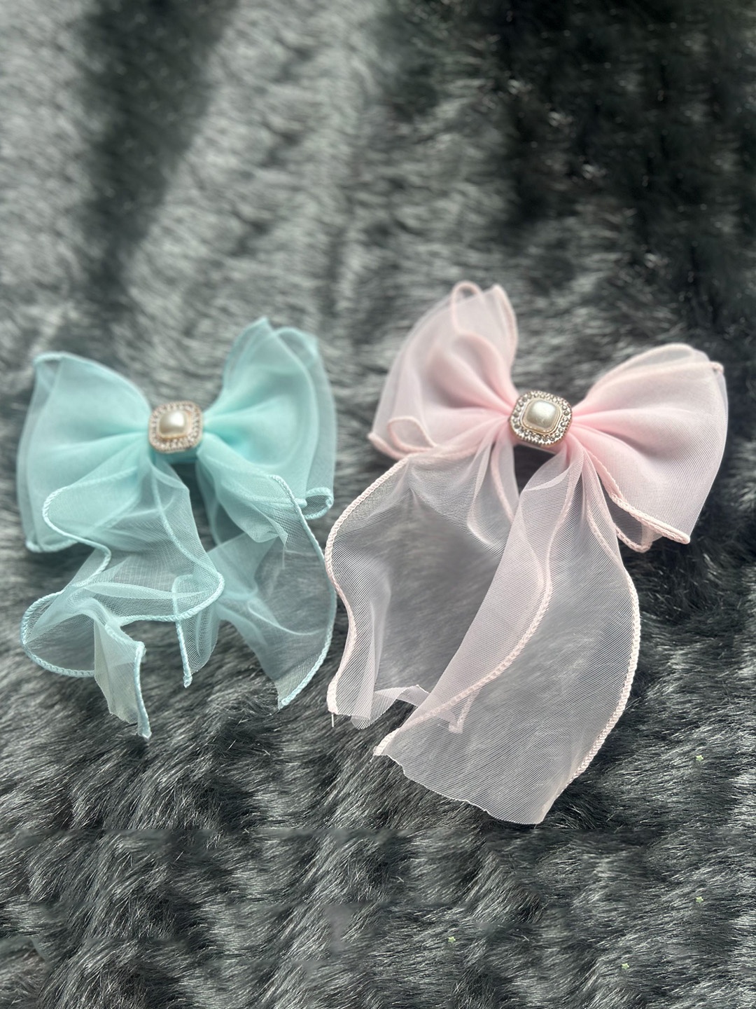 

LYTIX Girls Set of 2 French Barrette With Long Tail Ties Bow Clips, Pink