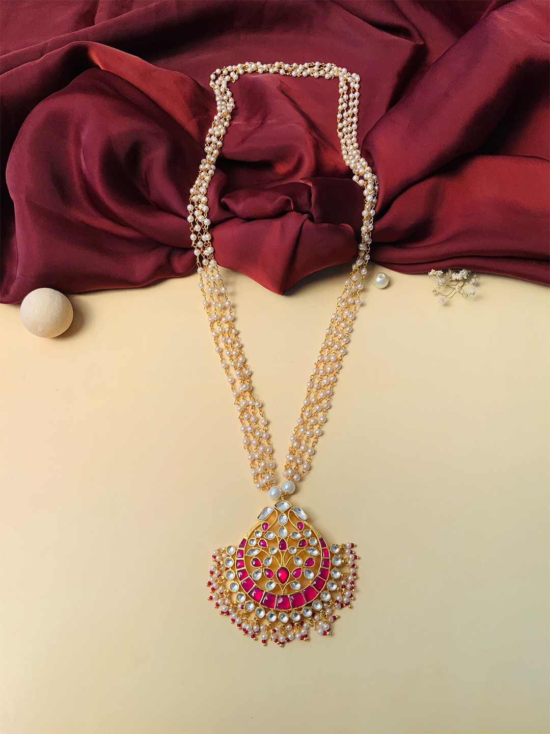 

ABDESIGNS Gold-Plated Stone-Studded & Pearl Necklace