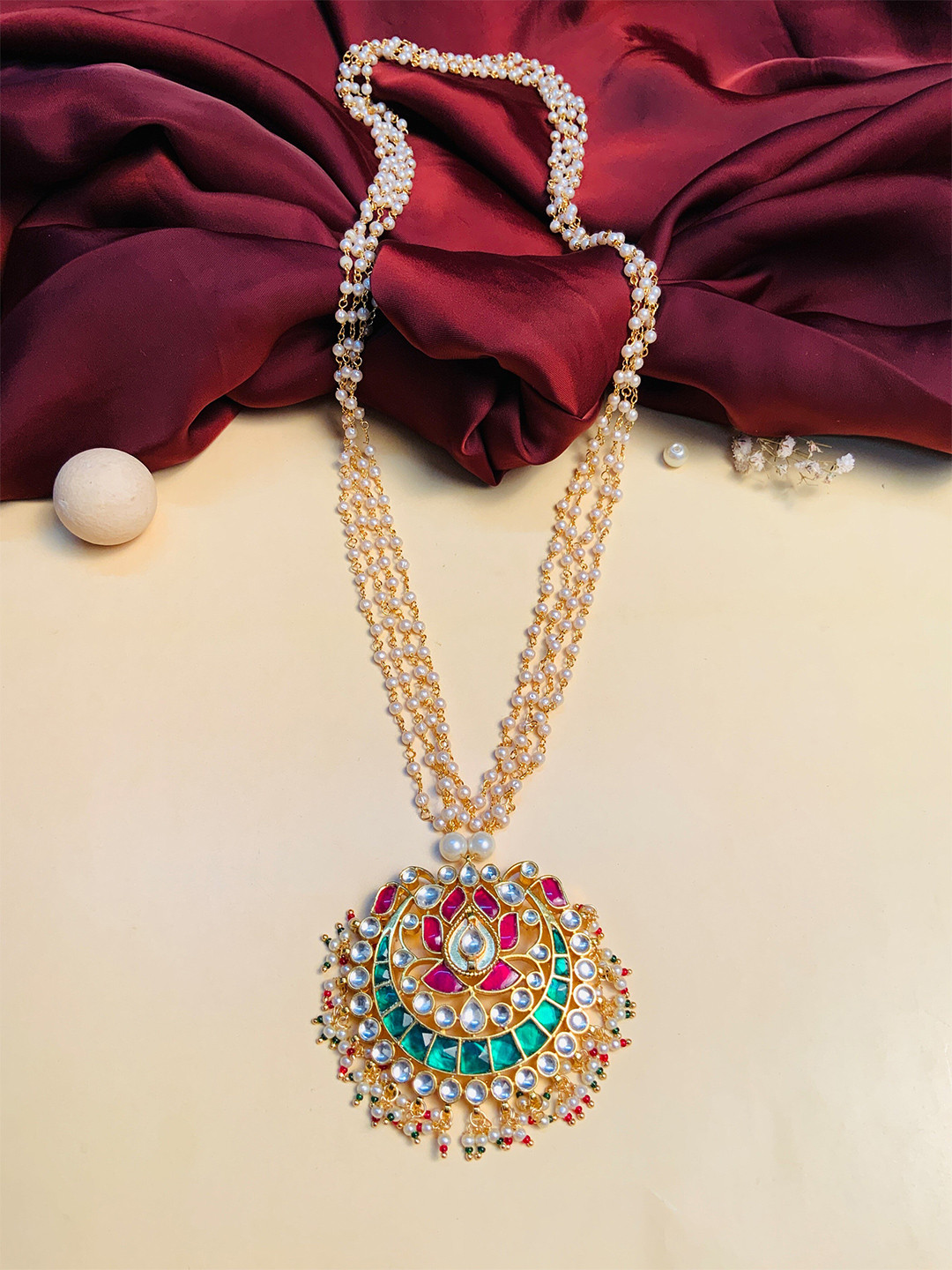 

ABDESIGNS Gold-Plated Stone Studded & Beaded Necklace