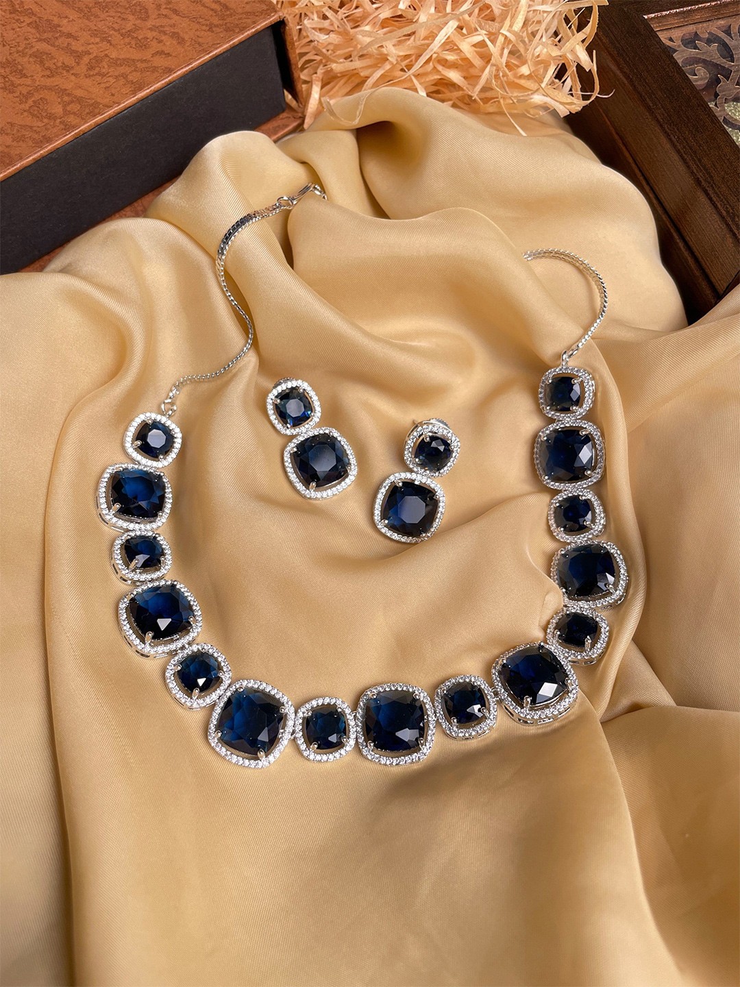 

ABDESIGNS Silver-Plated AD Stone Studded Necklace And Earrings