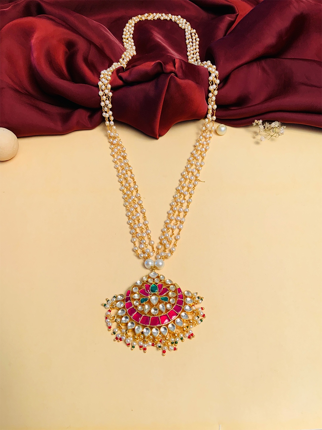 

ABDESIGNS Gold-Plated Stone Studded & Beaded Necklace