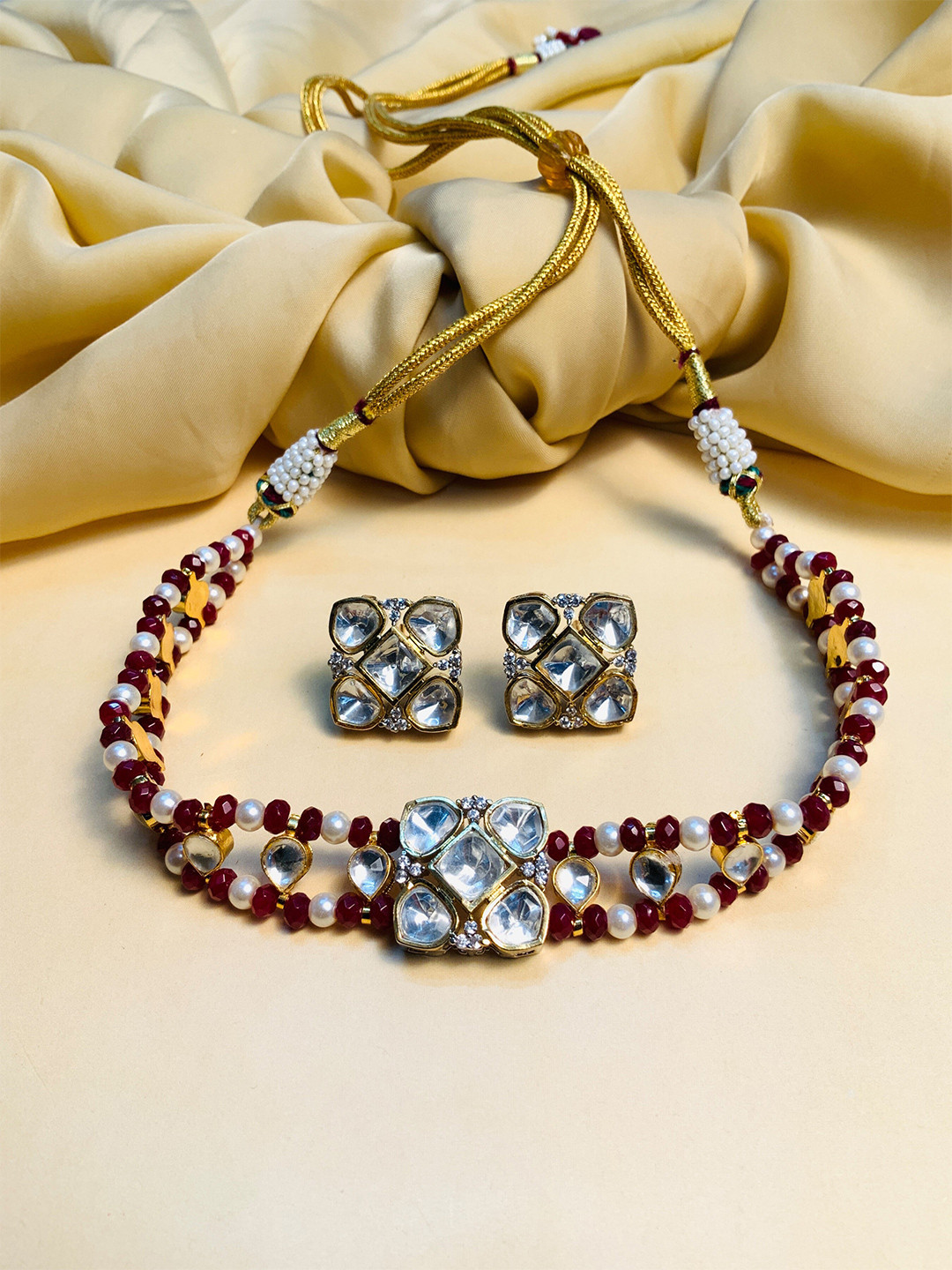 

ABDESIGNS Gold-Plated Kunda-Studded Jewellery Set