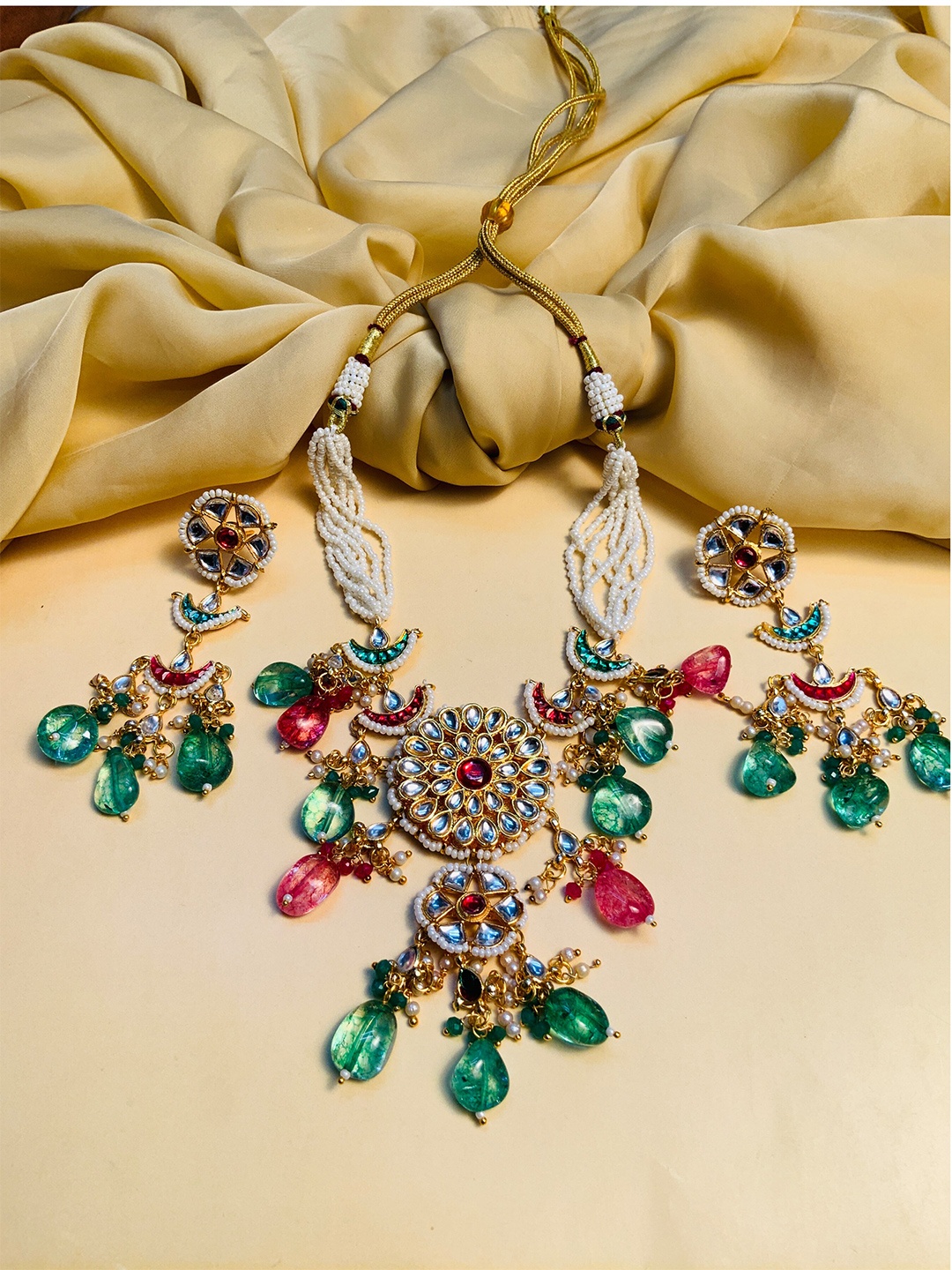 

ABDESIGNS Gold-Plated Kundan Stone Studded & Beaded Jewellery Set