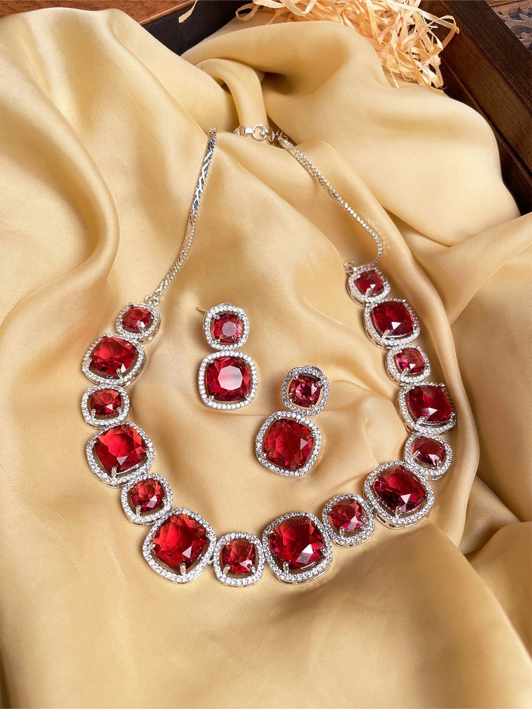 

ABDESIGNS Silver-Plated AD-Studded Jewellery Set