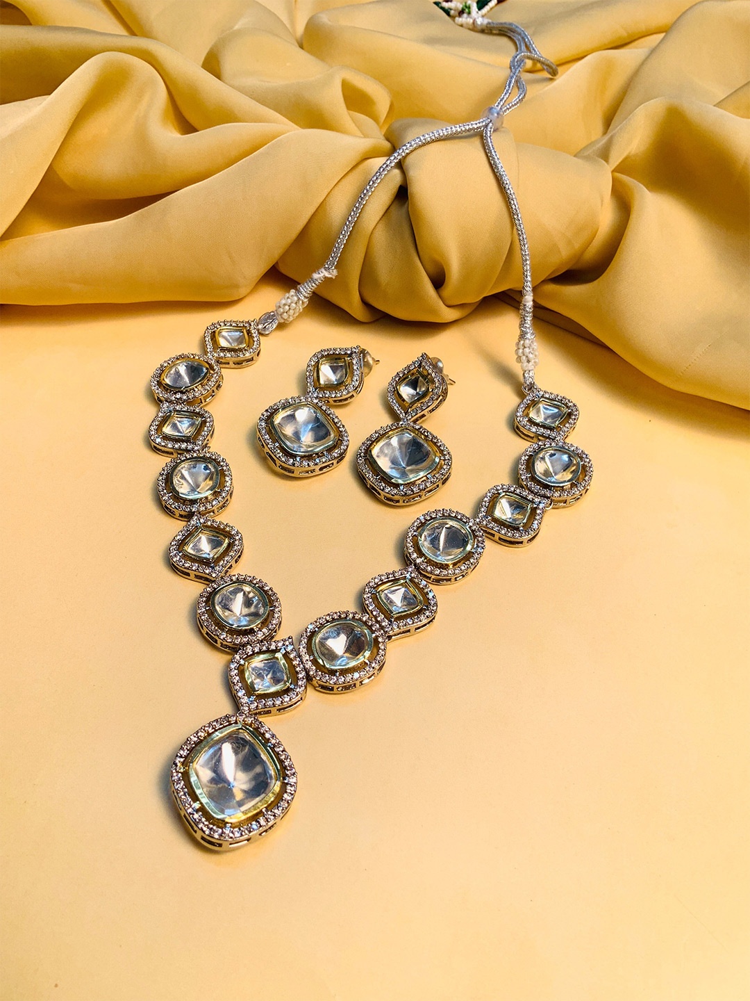 

ABDESIGNS Silver-Plated Stone Studded Jewellery Set