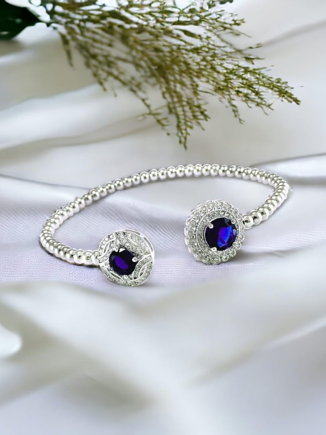 

Taraash Rhodium-Plated Silver-Toned CZ-Studded Bangle