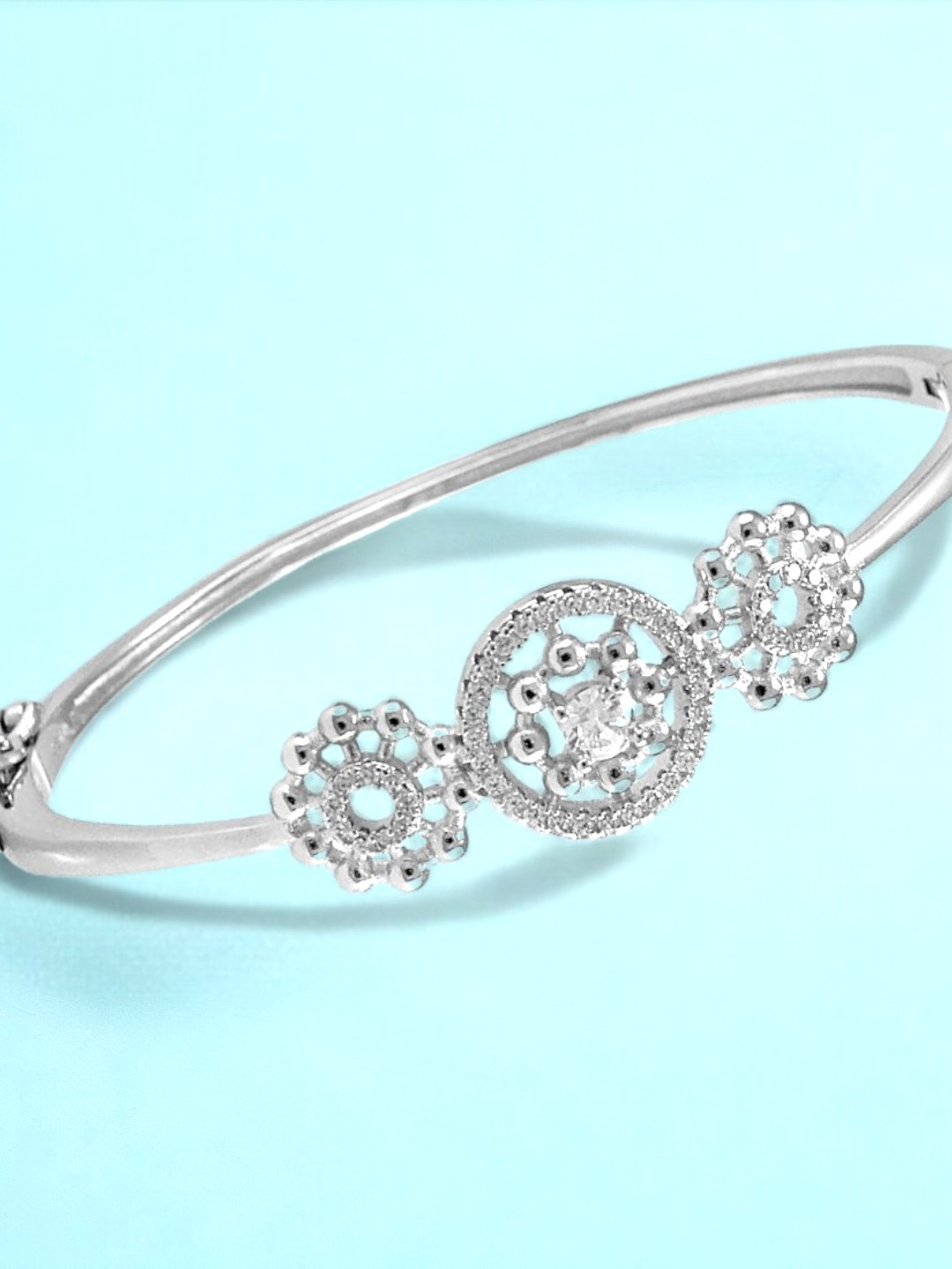 

Taraash Rhodium-Plated & CZ Studded Bangle, Silver
