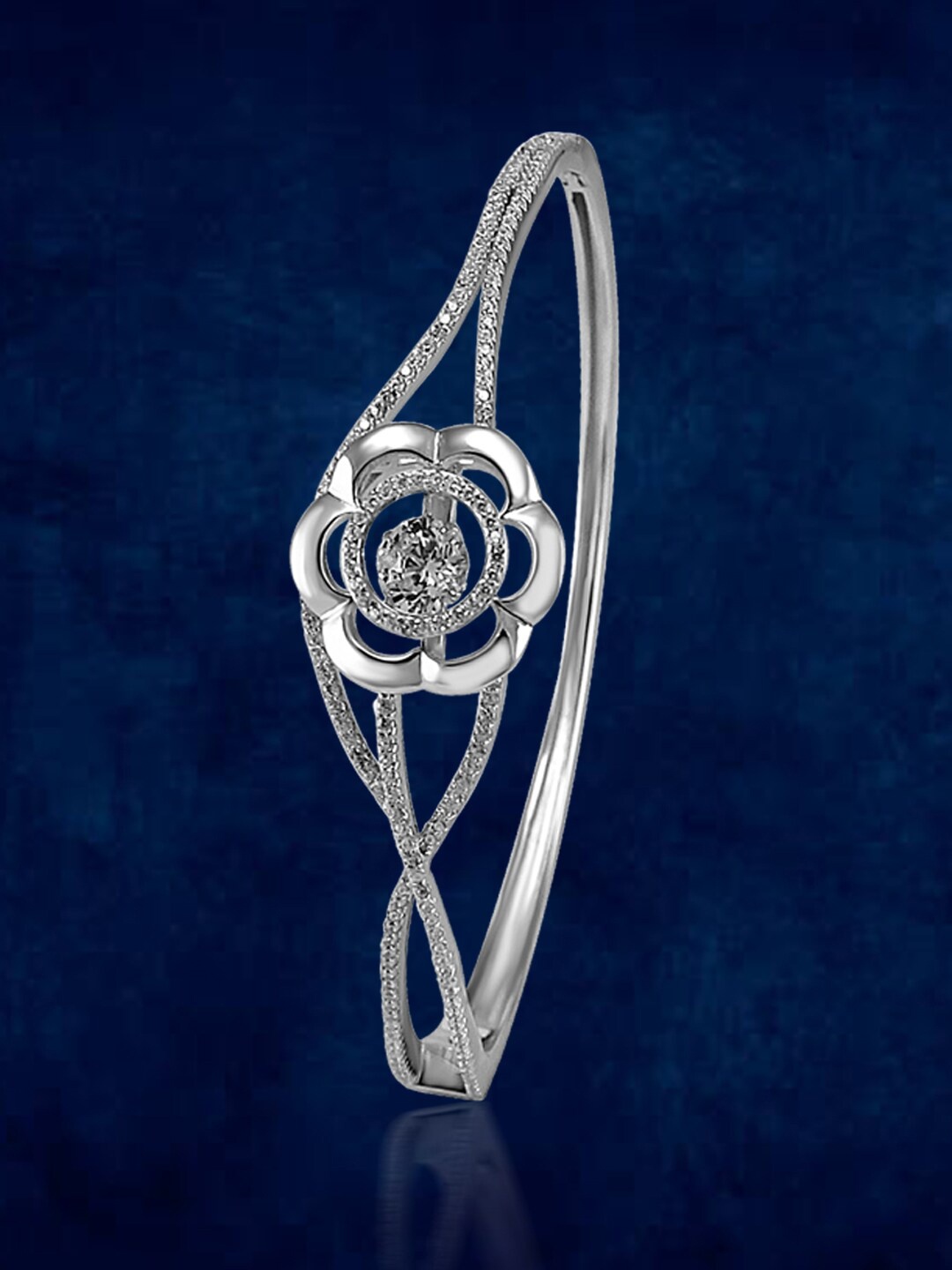 

Taraash Rhodium Plated Floral Shaped Bangle, Silver