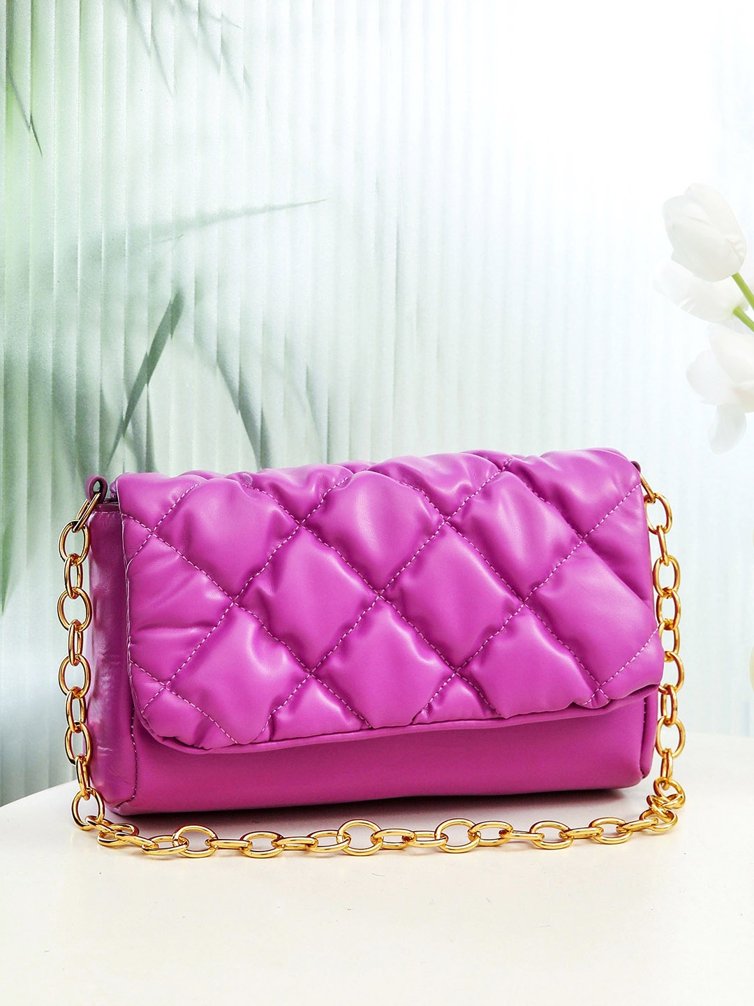 Diva Dale PU Textured Structured Sling Bag With Quilted, Pink
