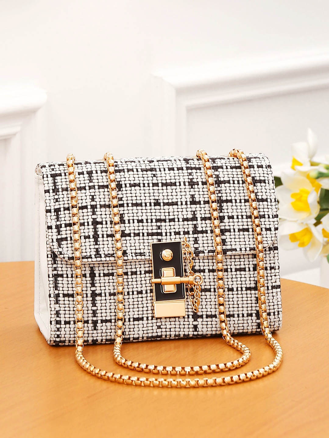 

Diva Dale Checked PU Structured Sling Bag, White