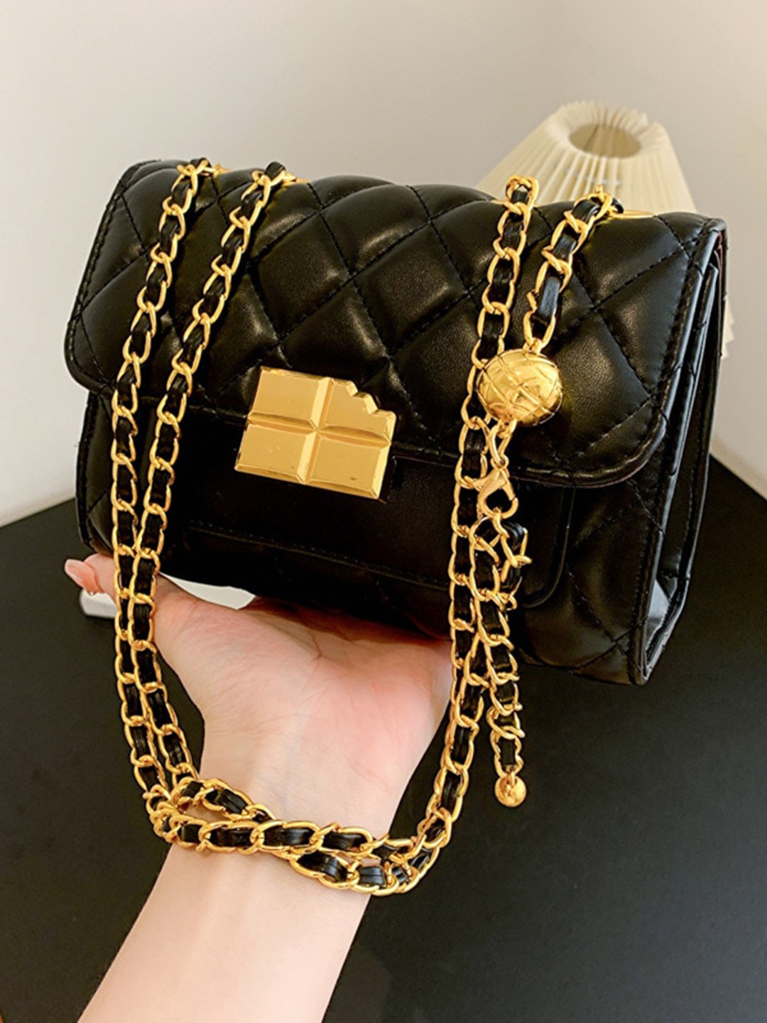 

Diva Dale PU Structured Quilted Sling Bag, Black