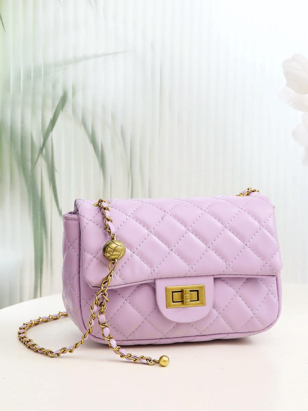 

Diva Dale PU Textured Structured Sling Bag With Quilted, Lavender