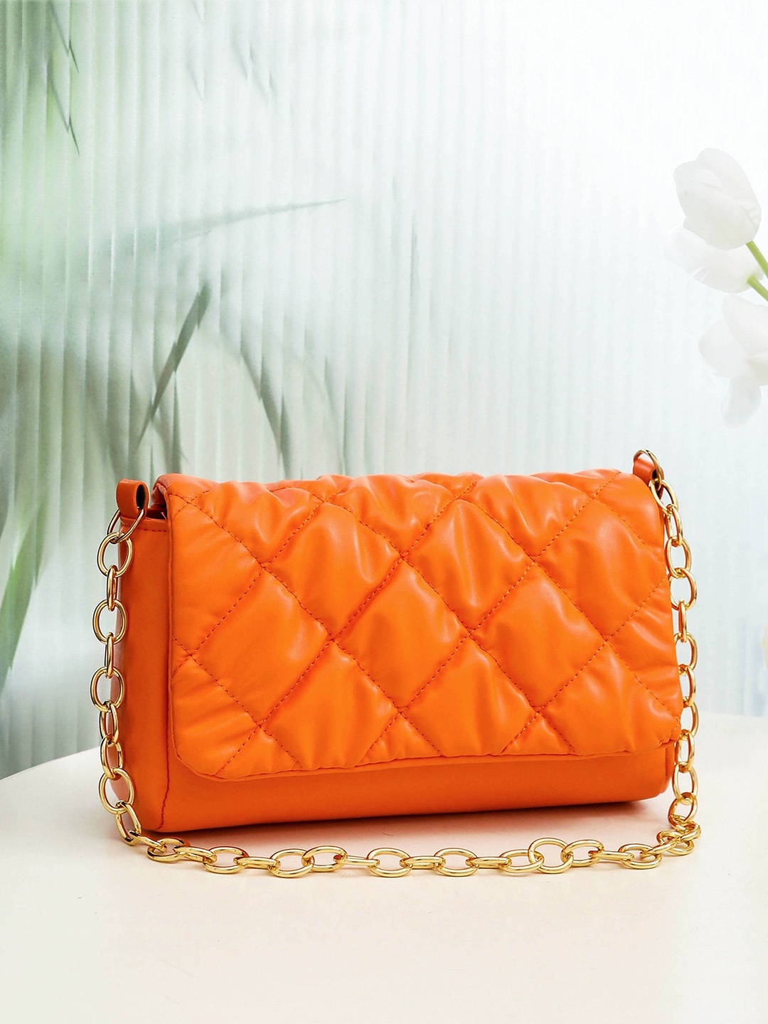 

Diva Dale PU Structured Quilted Sling Bag, Orange