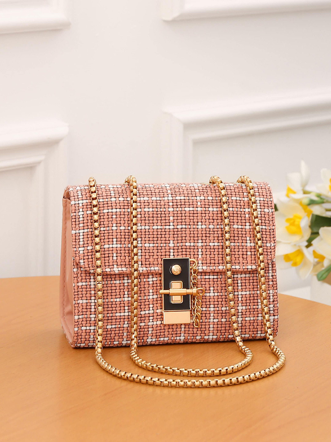

Diva Dale PU Textured Shoulder Sling Bag, Pink