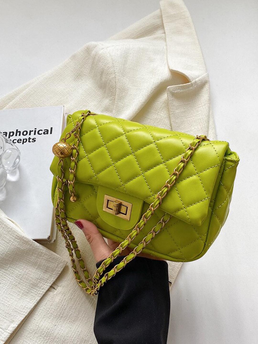 Diva Dale Textured Quilted Structured Sling Bag, Green